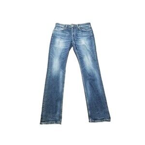 All Saints Jeans Men's 32 Rex Blue Stretch Denim Slim Whisker Button Fly (32×32)